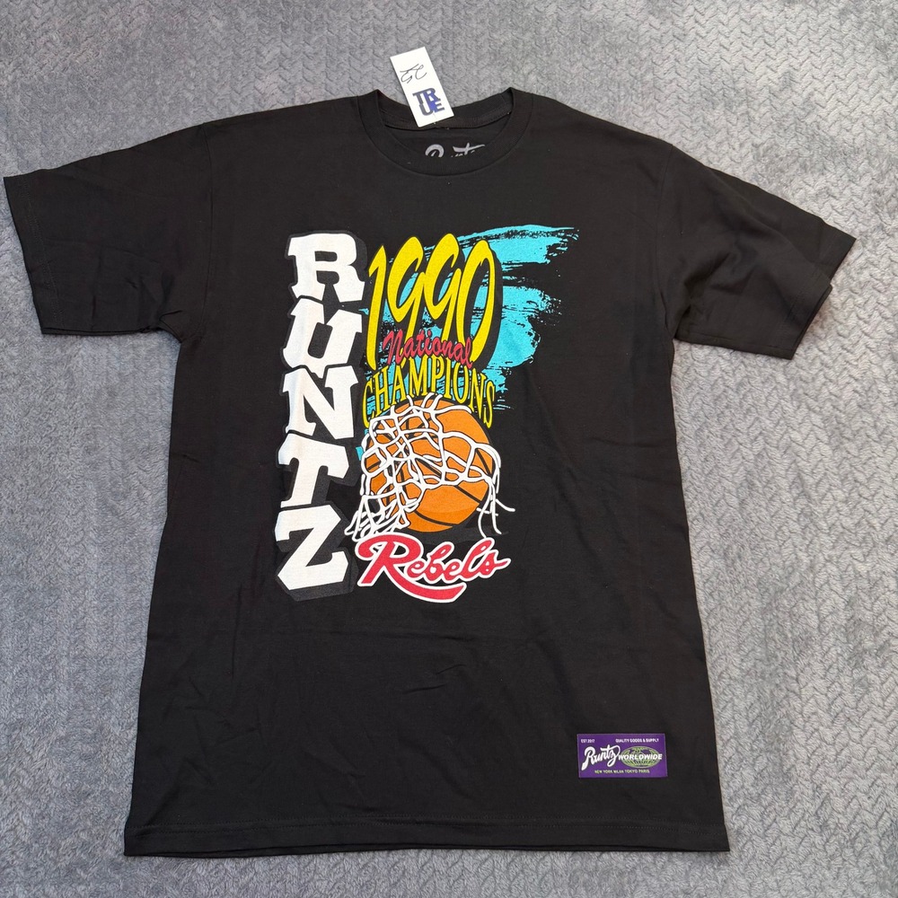 NWT Runtz Worldwide Shirt Men Medium 1990 National Champions Rebels Black Cotton